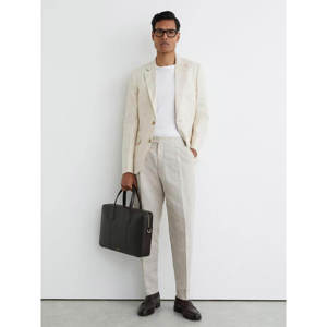 REISS Finch Linen-Cotton Check Tapered Trousers